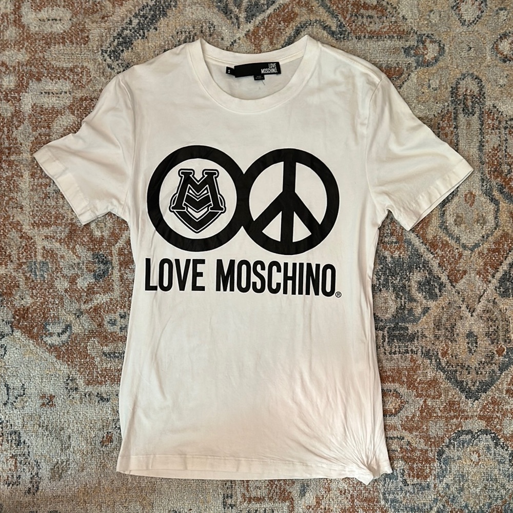 Love Moschino White and Black Graphic Tees